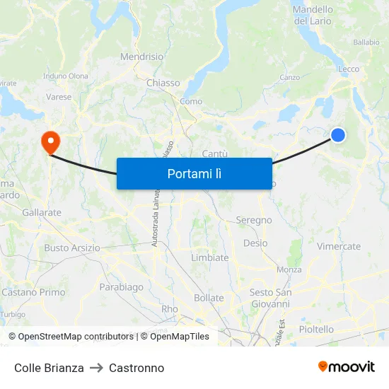 Colle Brianza to Castronno map