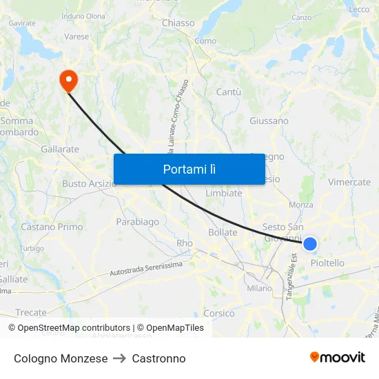 Cologno Monzese to Castronno map