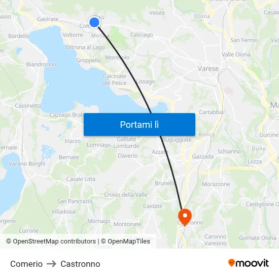 Comerio to Castronno map