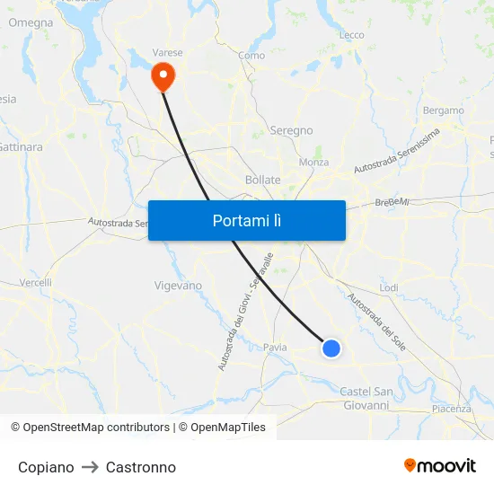 Copiano to Castronno map