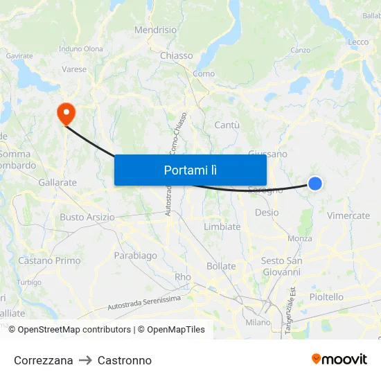 Correzzana to Castronno map
