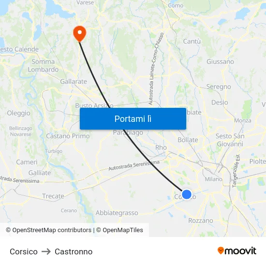 Corsico to Castronno map