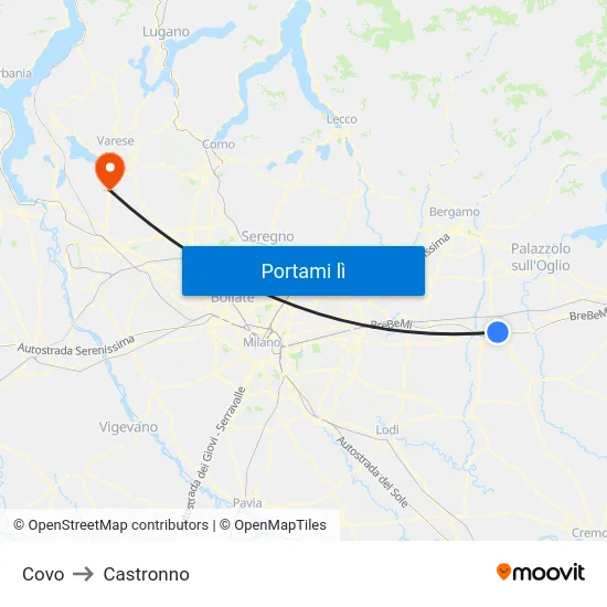Covo to Castronno map
