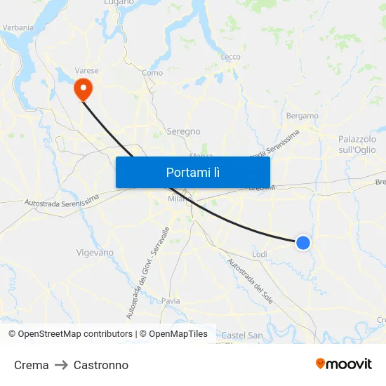 Crema to Castronno map