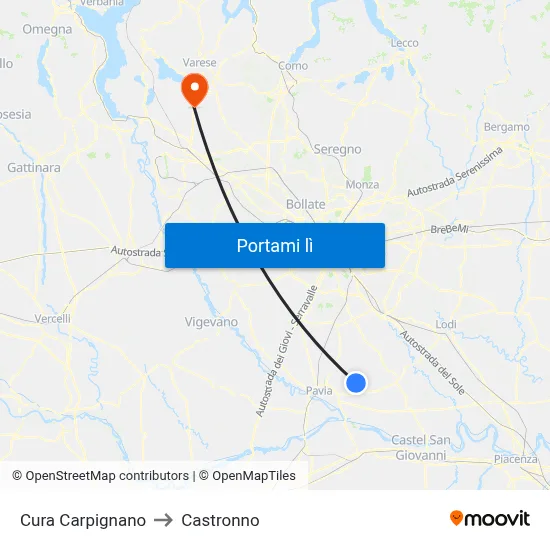 Cura Carpignano to Castronno map
