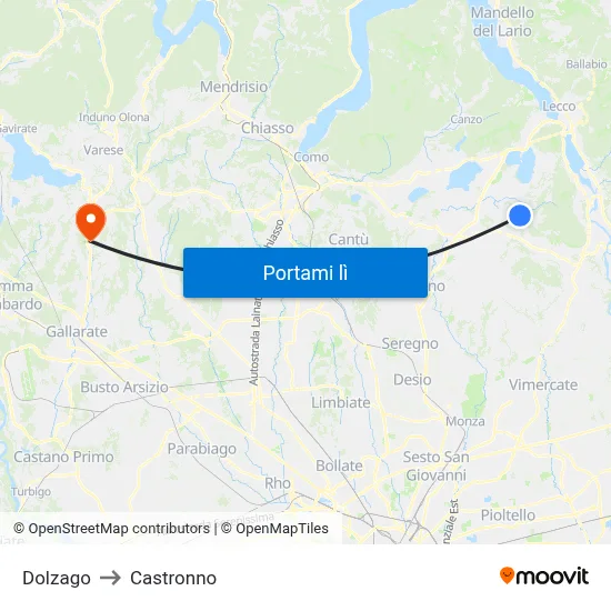 Dolzago to Castronno map