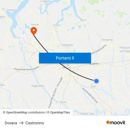 Dovera to Castronno map