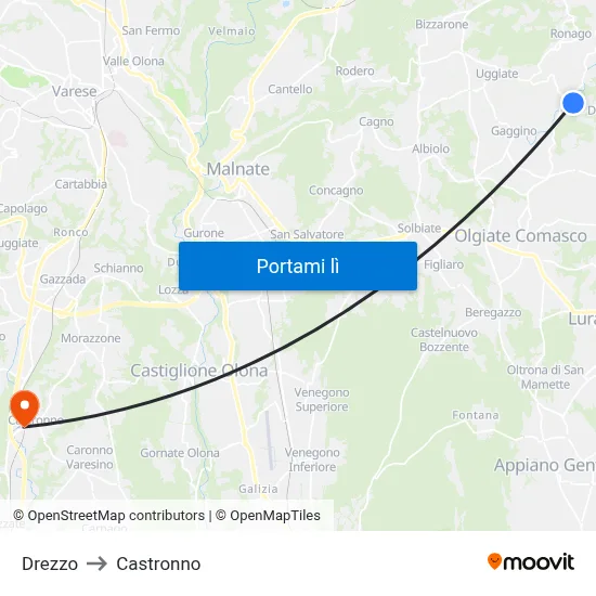 Drezzo to Castronno map