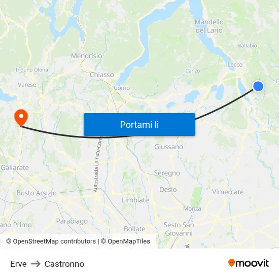 Erve to Castronno map