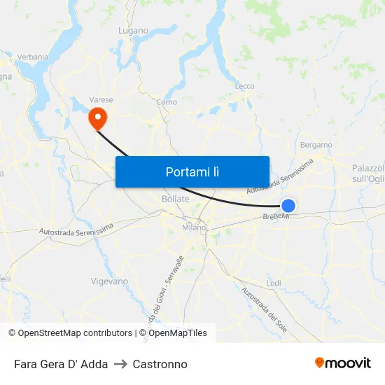 Fara Gera D' Adda to Castronno map
