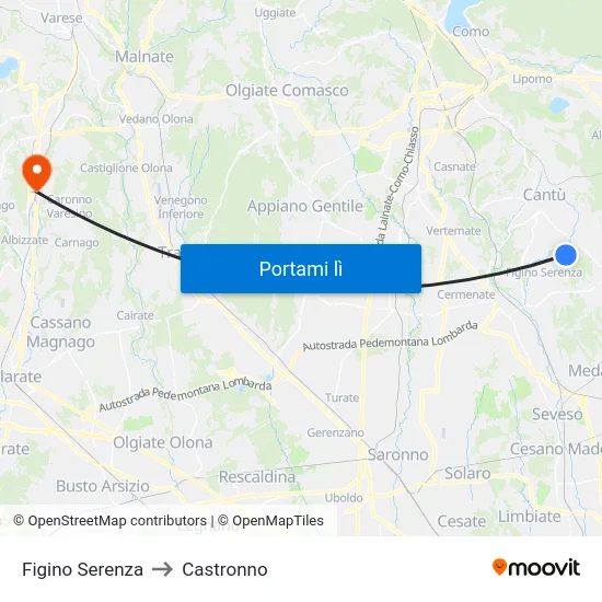 Figino Serenza to Castronno map