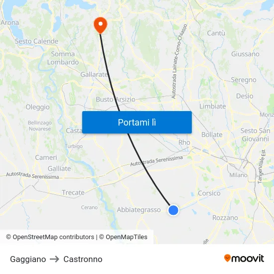 Gaggiano to Castronno map