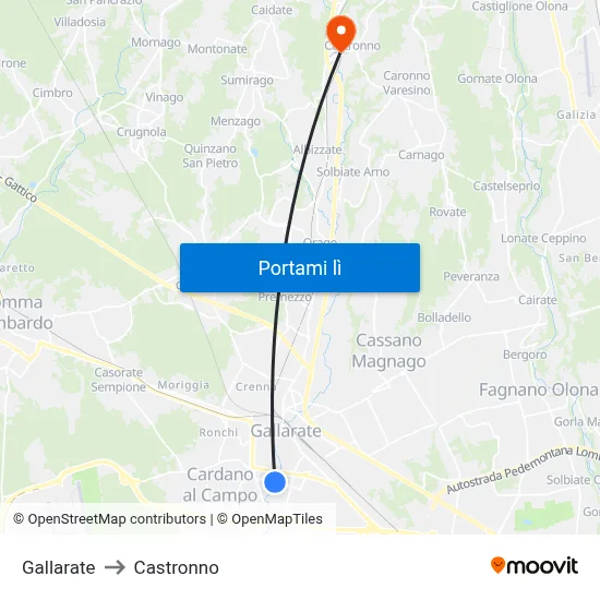Gallarate to Castronno map