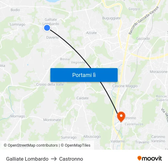 Galliate Lombardo to Castronno map