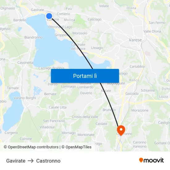 Gavirate to Castronno map