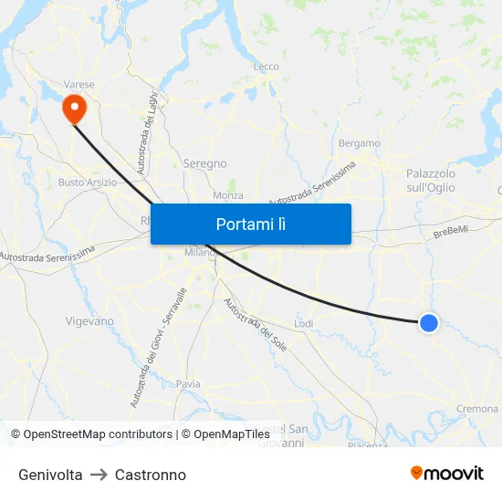 Genivolta to Castronno map