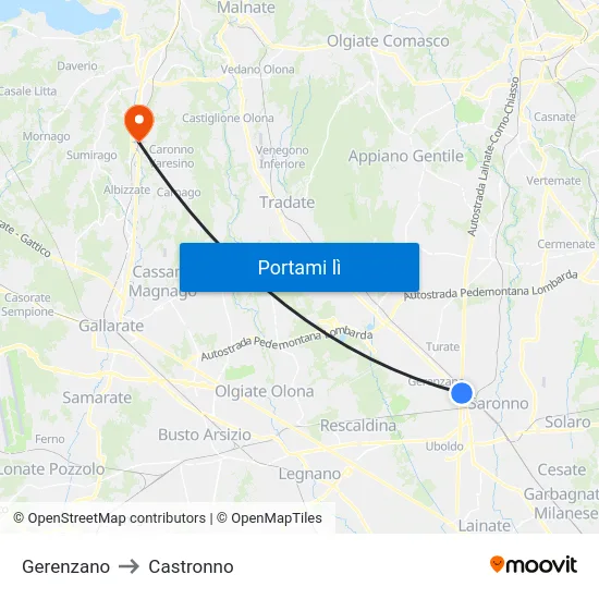 Gerenzano to Castronno map
