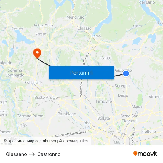Giussano to Castronno map