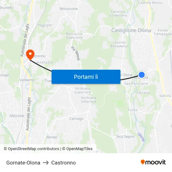 Gornate-Olona to Castronno map