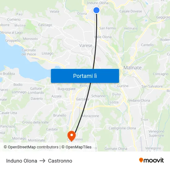 Induno Olona to Castronno map