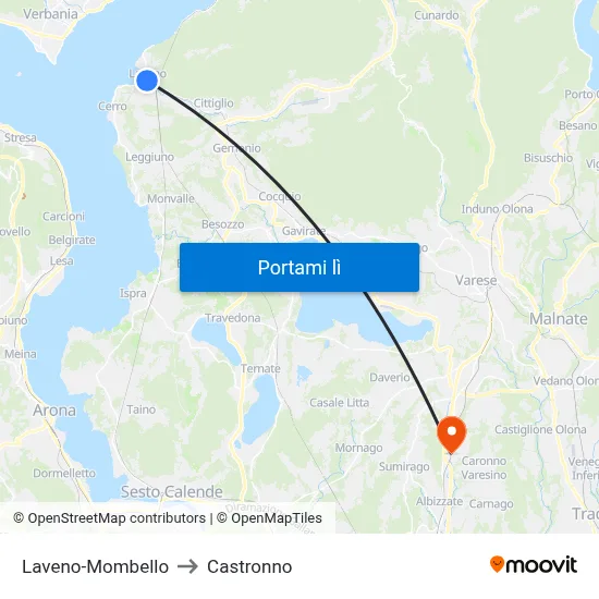 Laveno-Mombello to Castronno map