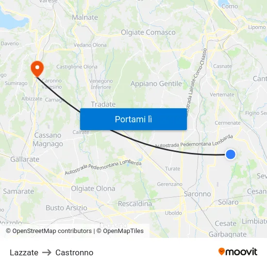 Lazzate to Castronno map