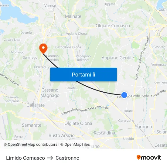 Limido Comasco to Castronno map