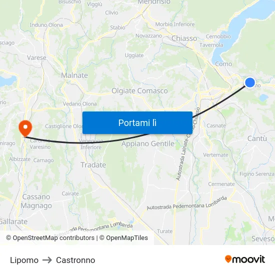 Lipomo to Castronno map