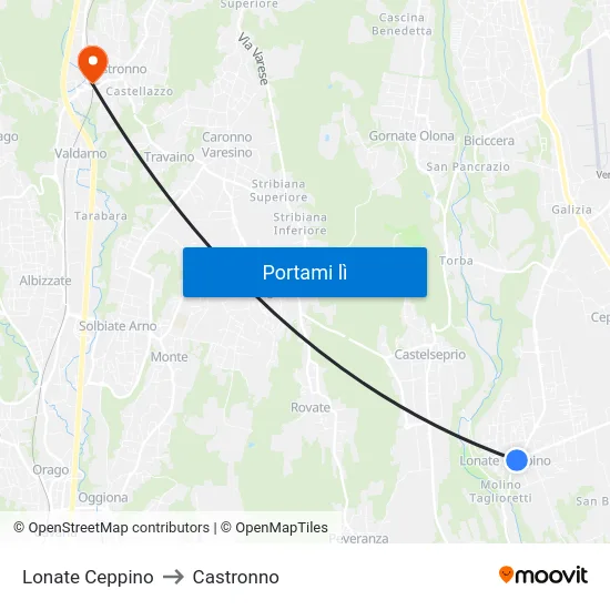 Lonate Ceppino to Castronno map