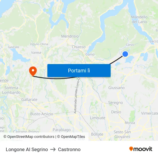 Longone Al Segrino to Castronno map