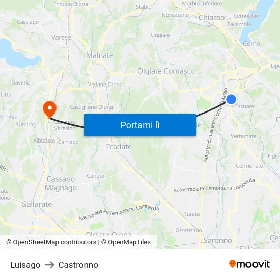 Luisago to Castronno map