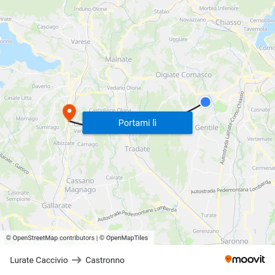 Lurate Caccivio to Castronno map