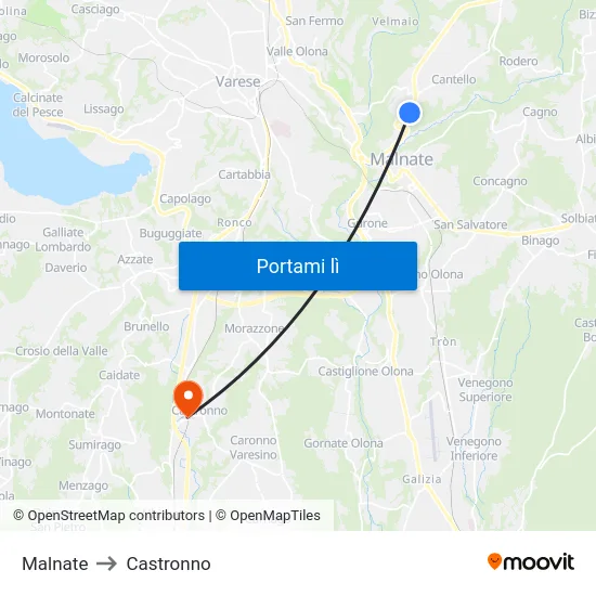 Malnate to Castronno map