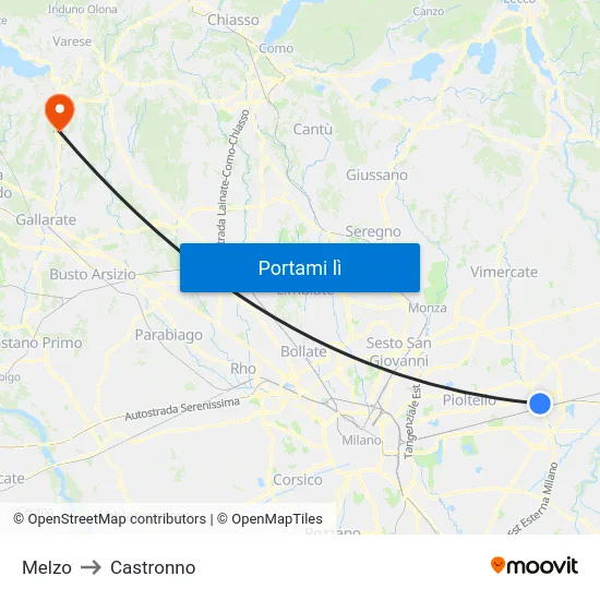 Melzo to Castronno map