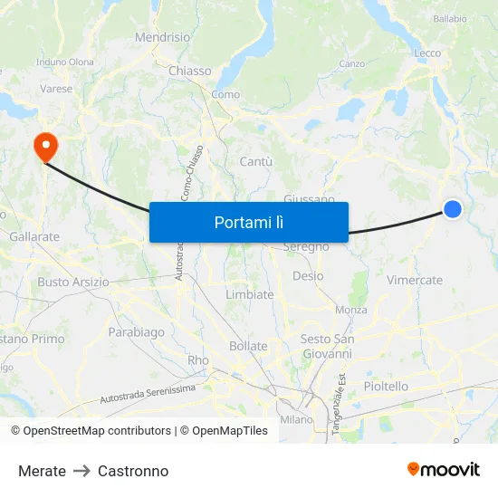 Merate to Castronno map