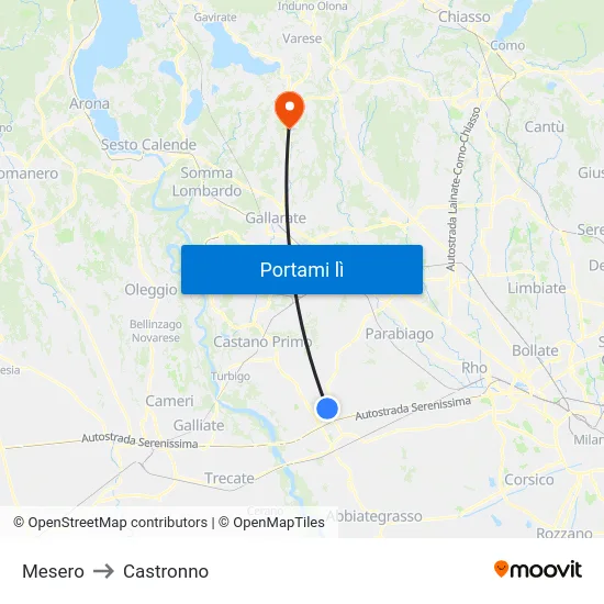 Mesero to Castronno map