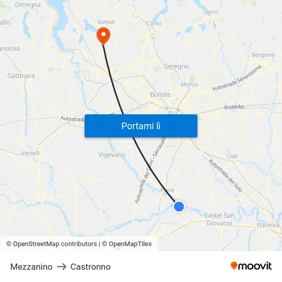 Mezzanino to Castronno map