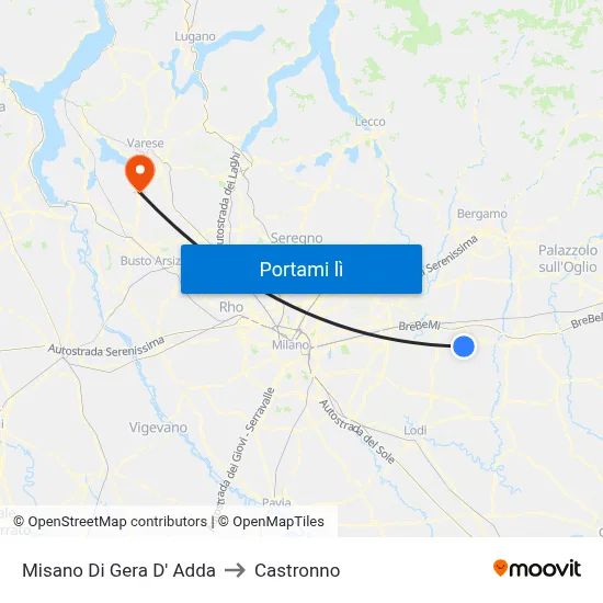 Misano Di Gera D' Adda to Castronno map