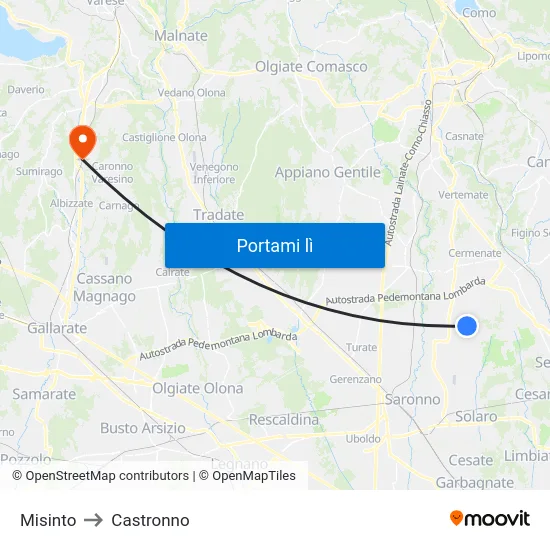 Misinto to Castronno map