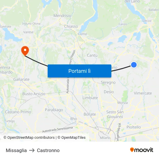 Missaglia to Castronno map