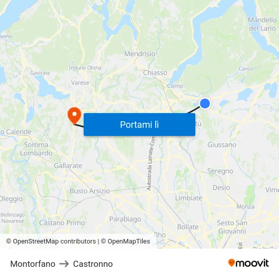 Montorfano to Castronno map