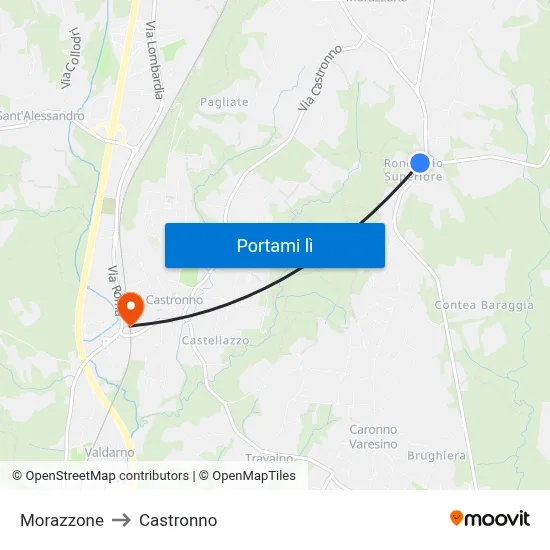 Morazzone to Castronno map