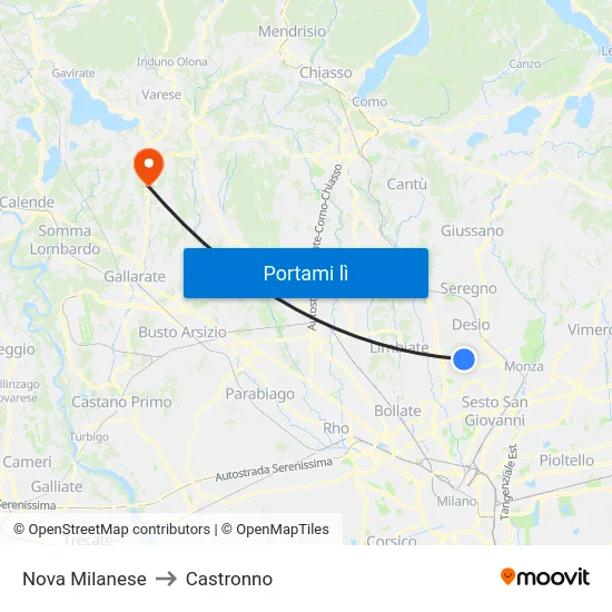 Nova Milanese to Castronno map