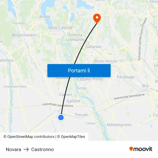 Novara to Castronno map