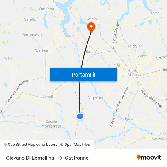 Olevano Di Lomellina to Castronno map