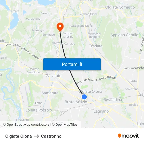 Olgiate Olona to Castronno map