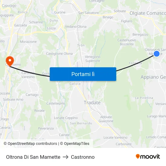 Oltrona Di San Mamette to Castronno map