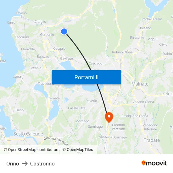 Orino to Castronno map