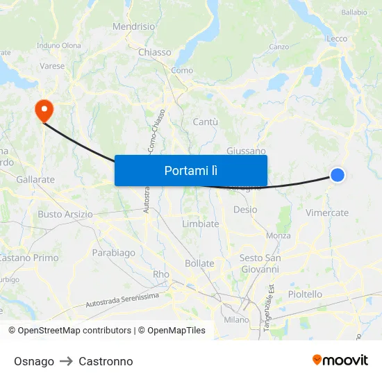 Osnago to Castronno map