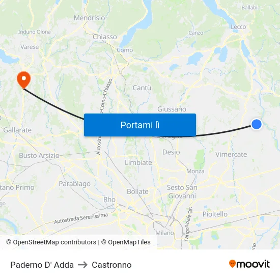 Paderno D' Adda to Castronno map